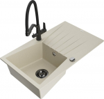 Granitinė virtuvinė plautuvė Mexen Cesar su mai&scaron;ytuvu ir sifonu, Beige/Black