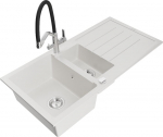 Granitinė virtuvinė plautuvė Mexen Andres su mai&scaron;ytuvu ir sifonu, White/Black/Chrome