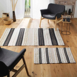 Boho stiliaus medvilninis kilimas 60x90 cm, smėlio ir juodos spalvos