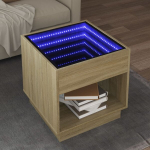 Kavos staliukas su infinity led lemputėmis, ąžuolo, 50x50x50cm