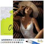 Tapyba pagal skaičius auksiniais blizgiais dažais ANT JUODOS DROBĖS Rėmelyje Oh Art! Moteris "Mergaitė lapuose" 40x50 cm, 40x50 cm