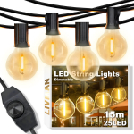 Lauko &scaron;viesos diodų styginiai, pritemdomi, 2700K, 15m, 25 LED, LIVMAN RG-E12
