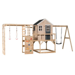 Medinis žaidimų namelis vaikams su sūpynėmis ir laipiojimo sienele, Wendi Toys M23G-G, pilka, 197 x 508 x 242 cm
