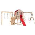 Medinė vaikų žaidimų aik&scaron;telė su čiuožykla, sūpynėmis, laipiojimo sienele Wendi Toys M28R-G, raudona, 342 x 563 x 242 cm