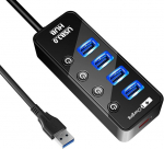 4 usb duomenų prievadų &scaron;akotuvas su atskirais įjungimo/i&scaron;jungimo jungikliais + 1 usb įkrovimo prievadas usb plėtinys, skirtas windows 10 8.1 8 7 vista xp linux mac os x