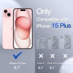 Jetech matinis dėklas, skirtas iphone 15 plus 6.7 colio, smūgiams atsparus karinis standartas, apsauga nuo kritimo, matinis permatomas galinis apsauginis telefono dėklas, atsparus pir&scaron;tų atspaudams (rožinis)