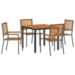 5 dalių sodui valgyti rinkinys Pilkas poli ratanas akacija, Klojiniai sodui kėdės su pagalvėlėmis 2 vnt Pilkas poli ratanas, Sodo stalas 90x90x75 cm Solidžios akacijos medžio ir metalo