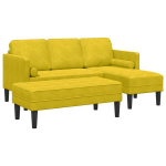 Sodo Sofa su Suoleliu ir Pagalvėlėmis L formos Geltonu Aksomu,L formos Sofa Geltona 173x131x67 cm Aksomas,Suolelis Geltonas 113x57x39 cm Aksomas