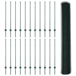 aptvarų stulpeliai 11 vnt U-kanelė Žalia 120 cm Plienas,&scaron;e&scaron;iakampis aptvaras Žalias 1.2x50 m Plienas
