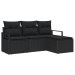 4 Dalių Sodo Sofa Set su Pagalvėmis Juodas Poli Ratanas,2 Vietų Sodo Sofa su Pagalvėmis Juodas Poli Ratanas