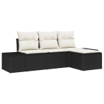 4 dalių sodo sofa komplektas su pagalvėlėmis Juodi Poli Ratanas