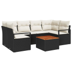 7 dalių sodo sofa rinkinys su pagalvėlėmis Juoda poli ratanas Akacija,2-vietė sodo sofa su pagalvėlėmis Juoda poli ratanas
