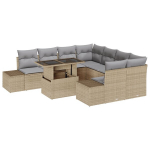 9 Dalių Sodo Sofa Komplektas su Pagalvėmis Smėlio Poli Ratanas