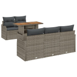 6 dalių sodo sofų komplektas su pagalvėlėmis pilkas poli rattan akacija,2-vietė sodo sofa su pagalvėlėmis pilkas poli rattan