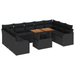 10 dalių sodo sofa rinkinys su pagalvėlėmis juodo poli ratano akacijos,2 vietų sodo sofa su pagalvėlėmis juodo poli ratano
