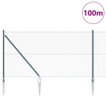 &Scaron;e&scaron;iakampė tvora žalia 1x100 m plienas,Tvorų stulpai su smeigėmis 13 vnt &Oslash;32 mm 120 cm cinkuotas plienas