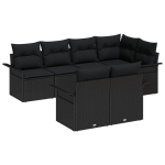 7 dalių sodo sofa rinkinys su pagalvėmis Juodas Poli ratanas,2 vietų sodo sofa su saugojimu ir pagalvėmis Juodas Poli ratanas