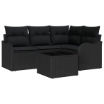 5 dalių sodo sofa rinkinys su pagalvėmis, smėlio spalvos poli ratanas,2 vietų sodo sofa su saugykla ir pagalvėmis, juodas poli ratanas