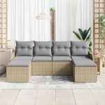 6 dalyvių sodo sofa rinkinys su pagalvėmis, smėlio poli ratanas,2 vietų sodo sofa su sandėliu ir pagalvėmis, smėlio poli ratanas