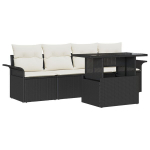 5 dalių sodo sofa rinkinys su pagalvėmis Juodas Poli Ratanas,2-vietė sodo sofa su saugykla ir pagalvėmis Juodas Poli Ratanas