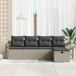 5 dalių sodo sofa komplektas su pagalvėlėmis, &scaron;viesiai pilka, poli ratanas,2-vietė sodo sofa su pagalvėlėmis, pilka, poli ratanas