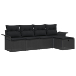 5 dalių sodo sofa komplektas su pagalvėlėmis juodo poli ratanas,2-vietė sodo sofa su laikymo vieta ir pagalvėlėmis juodo poli ratanas
