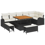 9 dalių sodo sofa komplektas su pagalvėlėmis juodas poli ratanas akacija,2 vietų sodo sofa su pagalvėlėmis juodas poli ratanas,3 dalių sodo valgomojo rinkinys su pagalvėlėmis juodas poli ratanas