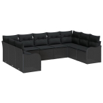 9 dalių sodo sofa komplektas su pagalvėmis Juoda poliratanas,2-vietė sodo sofa su pagalvėmis Juoda poliratanas