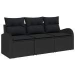 3 dalių sodo sofa su pagalvėmis Juoda Poli Ratanas
