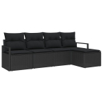5 dalių sodo sofa rinkinys su pagalvėlėmis Juodas Poli Ratanas,2 vietų sodo sofa su saugykla ir pagalvėlėmis Juodas Poli Ratanas