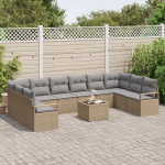 11 dalių sodo sofa komplektas su pagalvėlėmis juodas poli ratanas,2-sėdimos sodo sofa su saugykla ir pagalvėlėmis smėlio poli ratanas
