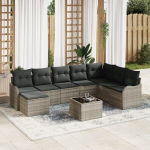 9 dalių sodo sofa setas su pagalvėlėmis pilkos poli ratanas
