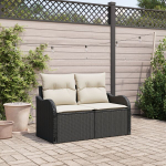 2 vietų sodų sofa su pagalvėlėmis juoda poli ratanas
