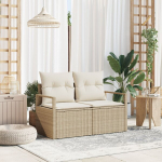 2-vietė sodų sofa su pagalvėlėmis smėlio poli ratanas