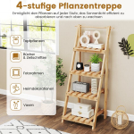 Costway gėlių kopėčios, sulankstoma kopėčių lentyna su 4 lentynomis, gėlių lentyna i&scaron; eglės, augalų kopėčios, augalų lentyna, gėlių stovas, natūralus, 52 x 38 x 109 cm