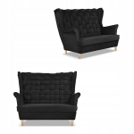 Carol wingback sofa, juoda skandinavi&scaron;ka 2-vietė sofa su spyruoklėmis Family Meble