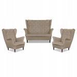 Carol sofos ir fotelių komplektas, dryžuotas, Family Furniture, smėlio spalvos