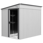 Outsunny Metalinis įrankių namelis 2,81 m&sup2; 154x206,5x181 cm, įrankių laikymo patalpa su vien&scaron;laičiu stogu ir pamatu, Balta