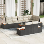 9 dalių sodo sofa rinkinys su pagalvėlėmis juodos poli ratanas akacijoje