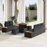 8 dalių sodo sofa komplektas su pagalvėlėmis juodas poli ratanas akacija