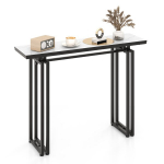 Marmurinis Costway konsolinis stalas su metalinio rėmo apsauga nuo pasvirimo ir reguliuojamomis pėdų pagalvėlėmis prie&scaron;kambario stalas 110 x 30 x 81 cm baltas + juodas