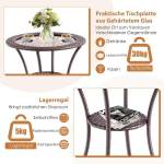 Costway rotango sodo stalas su stikliniu vir&scaron;umi ir lentyna apvali bistro stalas terasos stalas balkono stalas