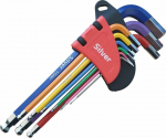 Spalvoti &scaron;e&scaron;iakampiai (imbusiniai) raktai 1,5-10mm, 9 vnt., ilgas