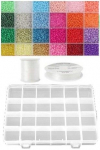 Siūlų ir stiklinių apvalių karoliukų (biserio) 12/0 RainBow&reg; 24 spalvų po 10 g rinkinys su dėžute, ry&scaron;kus