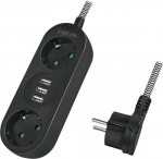 Prailginimo laidas su 2 lizdais ir 3 Usb-a prievadais, 1.5m, juodas