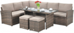 Lauko baldų komplektas SALO + su pufais, Brown