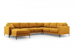 Panoraminė de&scaron;inioji kampinė velvet sofa Venus, 6 sėdimos vietos, geltona (garstyčių)