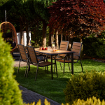 Sodo baldų komplektas terasa terasa saulės rudos plastmasės 4 vietos