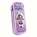 Didelės Talpos Pie&scaron;tukinė - 3D Mielas Dizainas dviem Sluoksniais,  Violetinė