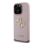 Guess rožinis grūdėtas iPhone 16 Pro dėklas su logotipu